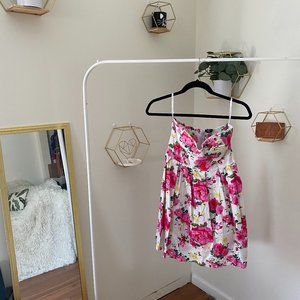 Pink Floral Strapless Dress